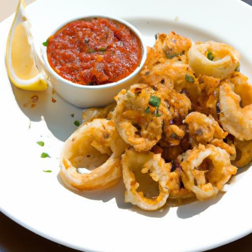 Golden Crispy Calamari Paired with Zesty Marinara Sauce